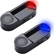2PCS Solar Powered Fake Car Alarm Flashing Light with Blue Red Led Intelligent Light Sensor Car Alarm System Anti Theft Solar Security Light Simulated Dummy Warning for Van Vehicle with USB Port