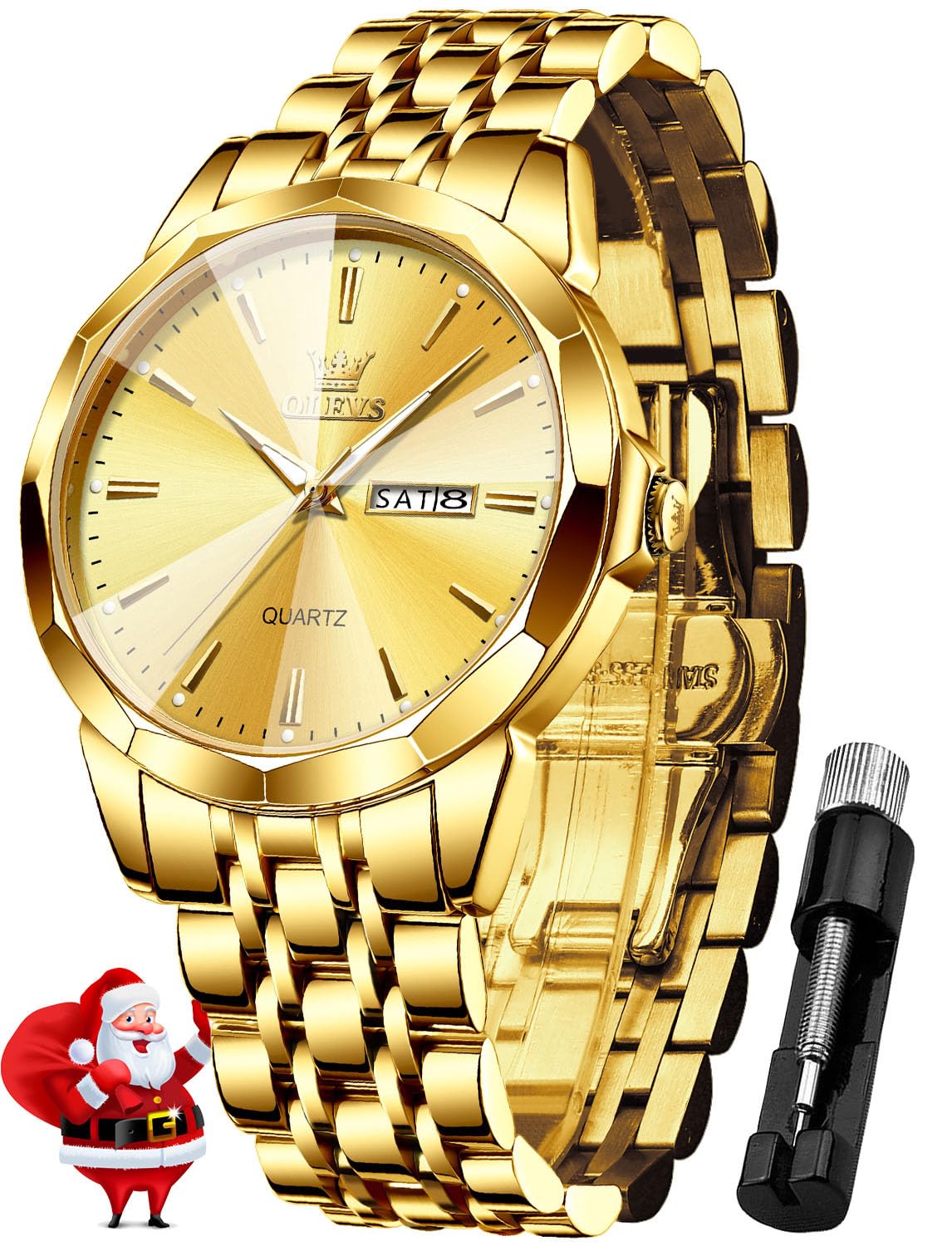 OLEVS Men Watches Chain Business Luxury Dress Easy Read Wrist Watch Gold Stainless Steel Waterproof Watch for Men Date (B0D9Y6P8TD) Amazon Price History, Amazon Price Tracker