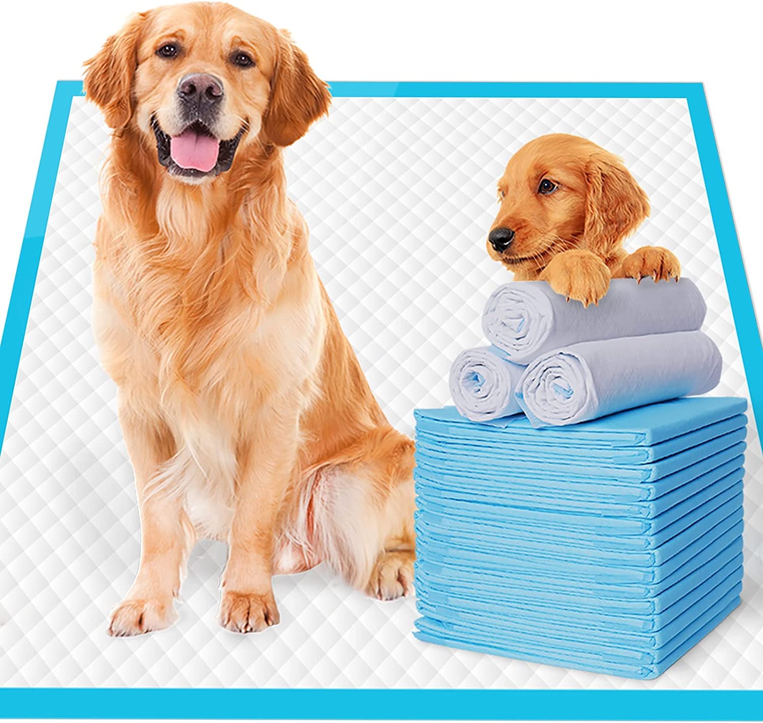 Bulldogology Pet Puppy Training Pads 60 * 90 Cm 50 Pieces [Updated Adhesive Floor Strips] Large Size