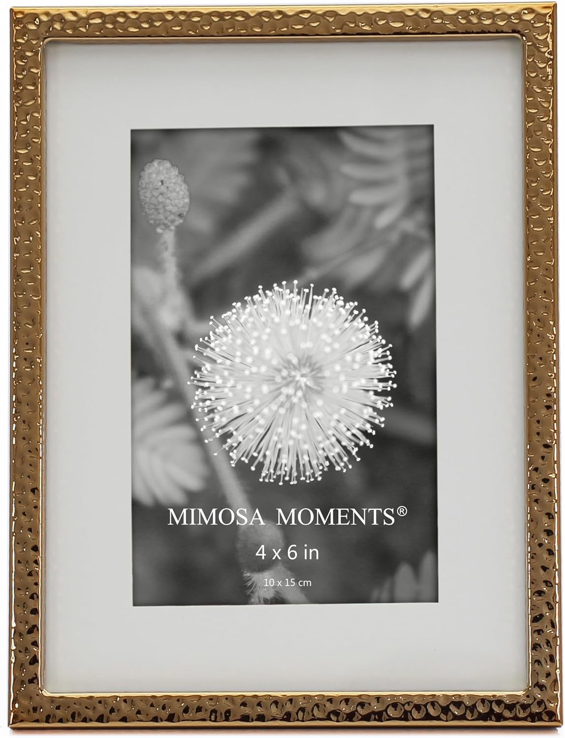 MIMOSA MOMENTS 6x8 Brass Hammered Metal Picture Frame, Displays 4x6 Photo with Mat or 6x8 Without Mat, Vertical & Horizontal Tabletop Display, Modern Rustic Home Decor