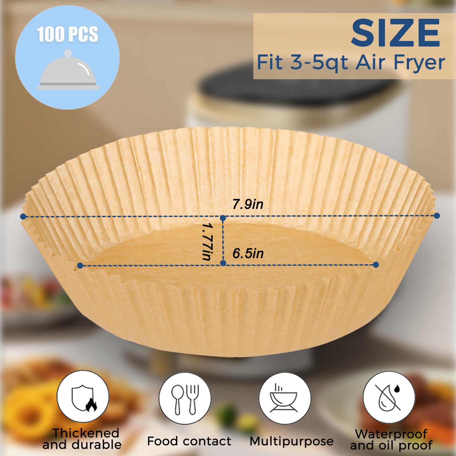 Foopama 100PCS Air Fryer Paper Liners, 6.5inch, Round, 100 Pieces 1