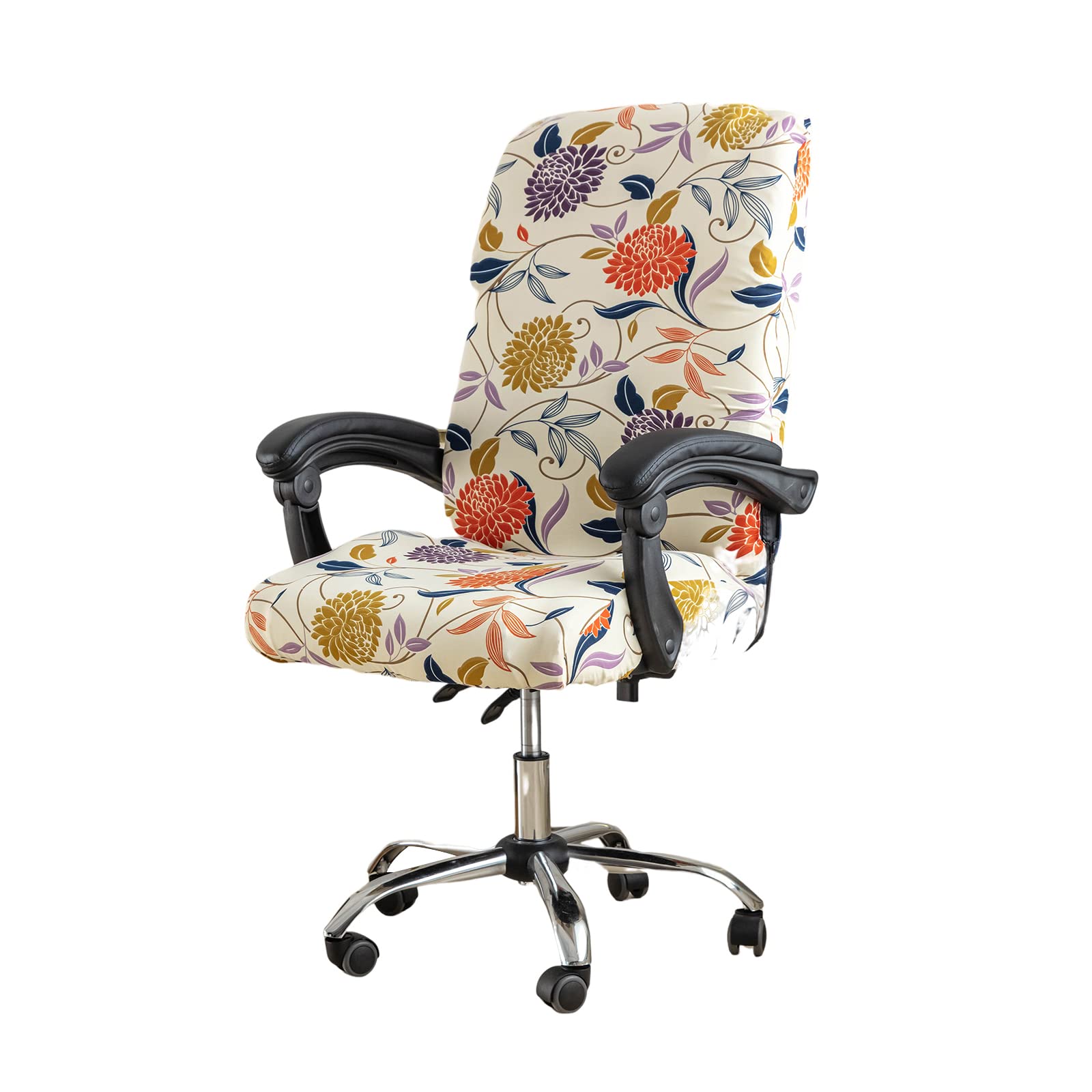 KRFOONN Office Chair Covers Stretch Printed Computer Chair Slipcover Removable Boss Chair Seat Cushion Protectors with Zipper for Armrest Chair Universal Desk Rotating Chair (M, 01)