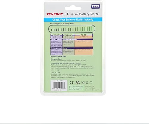 Miniatura 9 de Tenergy Probador de batería universal T-333, pantalla LCD, comprobador de celdas, comprobador de batería pequeña multiusos, para baterías AA, AAA,