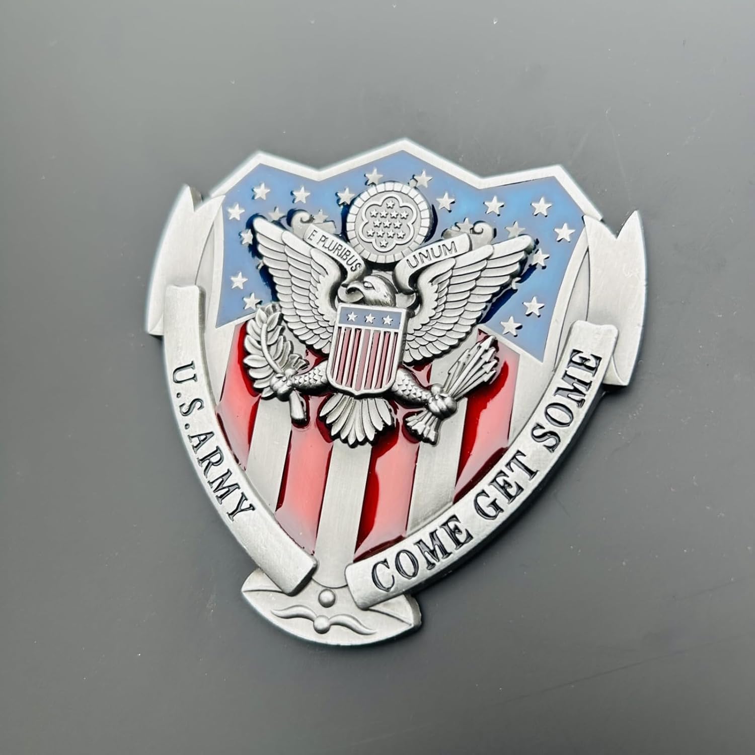 US Army Veteran Metal Car Emblem 3D Decals Shield Shape with Eagle, Enamel American Flag, 3M Adhesive, Car Medal Gift for Veterans and Military Supporters (US Army)