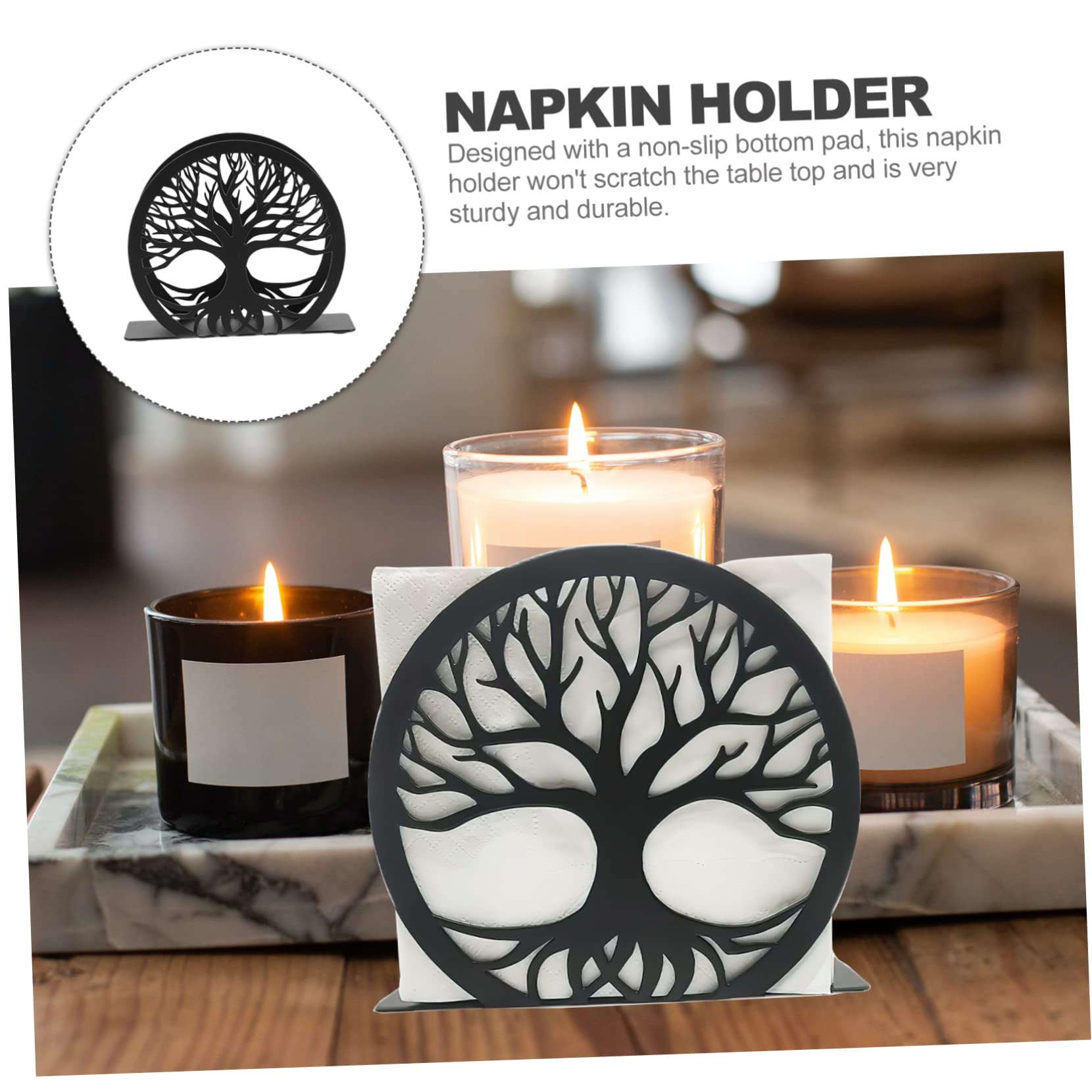 Mikinona Portatovaglioli da Cucina in Acciaio Inossidabile Nero Design Traforato Resistente e Facile Accesso, per Decorare Tavoli in Casa e Durante le Feste