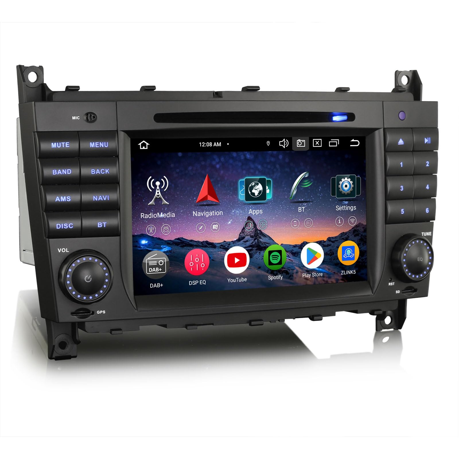 Erisin 7 Zoll 8-Kern 4GB RAM+64GB ROM Android 16 Autoradio GPS Navigation Für Mercedes Benz C Klasse W203 G Klasse W463 Kabelloses CarPlay Android Auto Bluetooth DSP WiFi CD DVD DAB+ RDS USB Canbus
