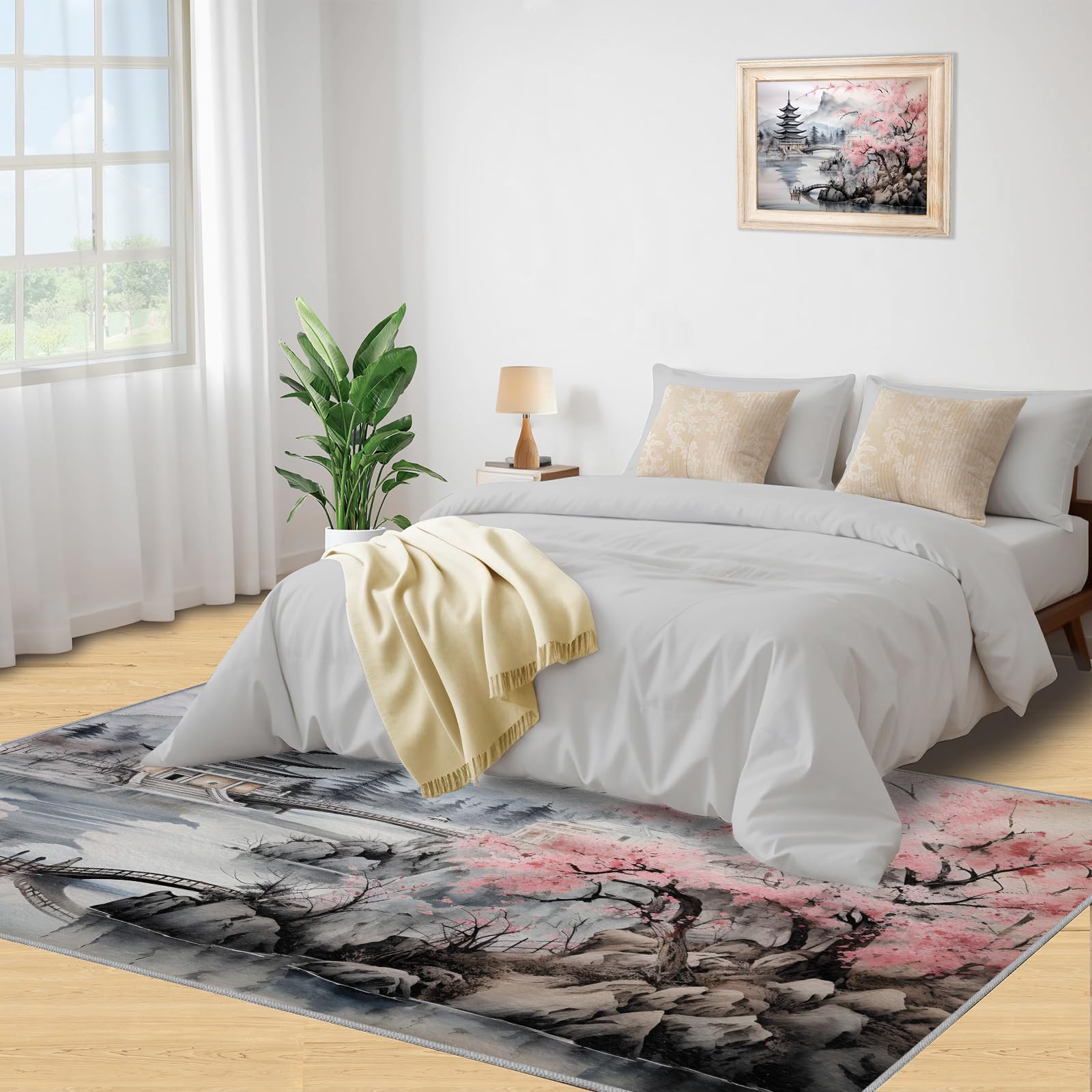 Tapis asiatiques pour salon, tapis traditionnels chinois pour chambre, tapis résistants aux taches avec peinture de paysage, tapis noir et rouge antidérapants et lavables pour salle à manger