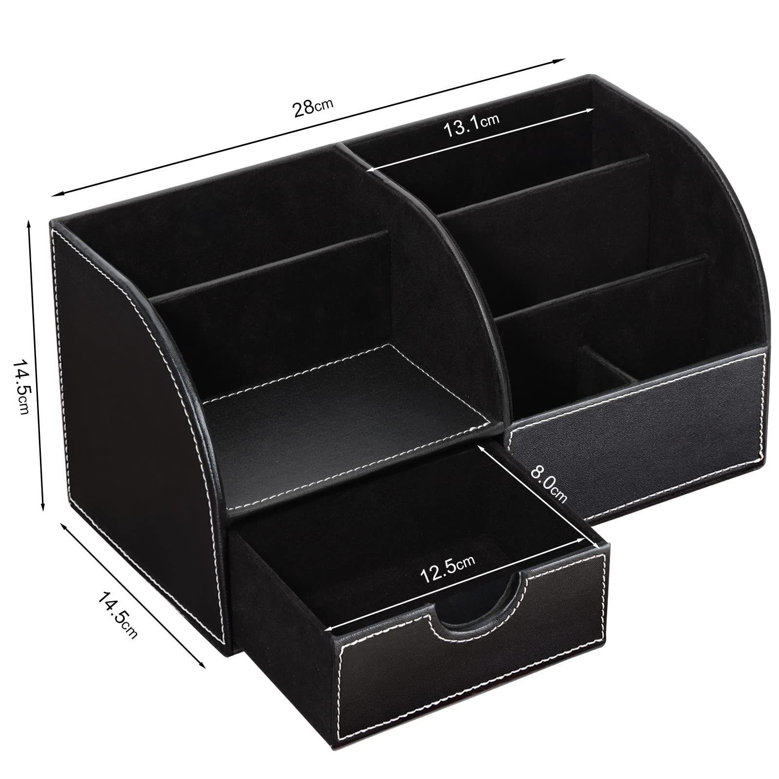 Richblue Schreibtisch Organizer, PU Leder Stiftehalter Schreibtisch, Multifunktionaler Büro Organizer mit Klein Schublade (7 Fächern-Schwarz)