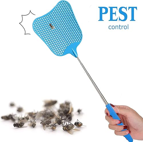 Miniatura 3 de EasyULT Matamoscas extensible, 2 piezas, ligero control manual de plagas, longitud ajustable de 26 a 29.5 in, mango telescópico ajustable de acero