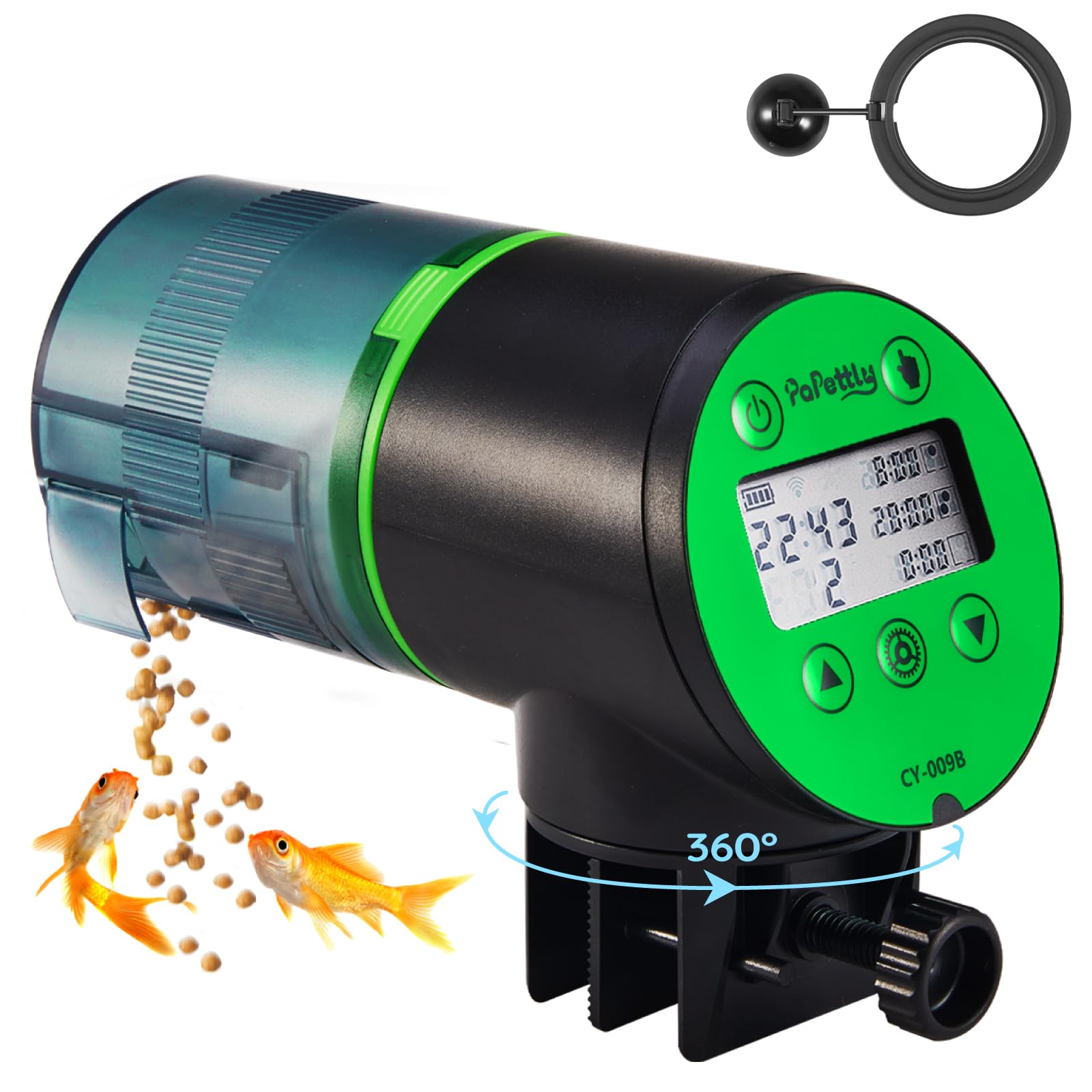 Papettly Futterautomat Aquarium, Automatischer Fischfutterautomat für Aquarium mit Batteriebetrieben, Fische Fischfutterspender 200ml, 2 AAA-Batterien im Lieferumfang enthalten, Fischfutterschwimmring