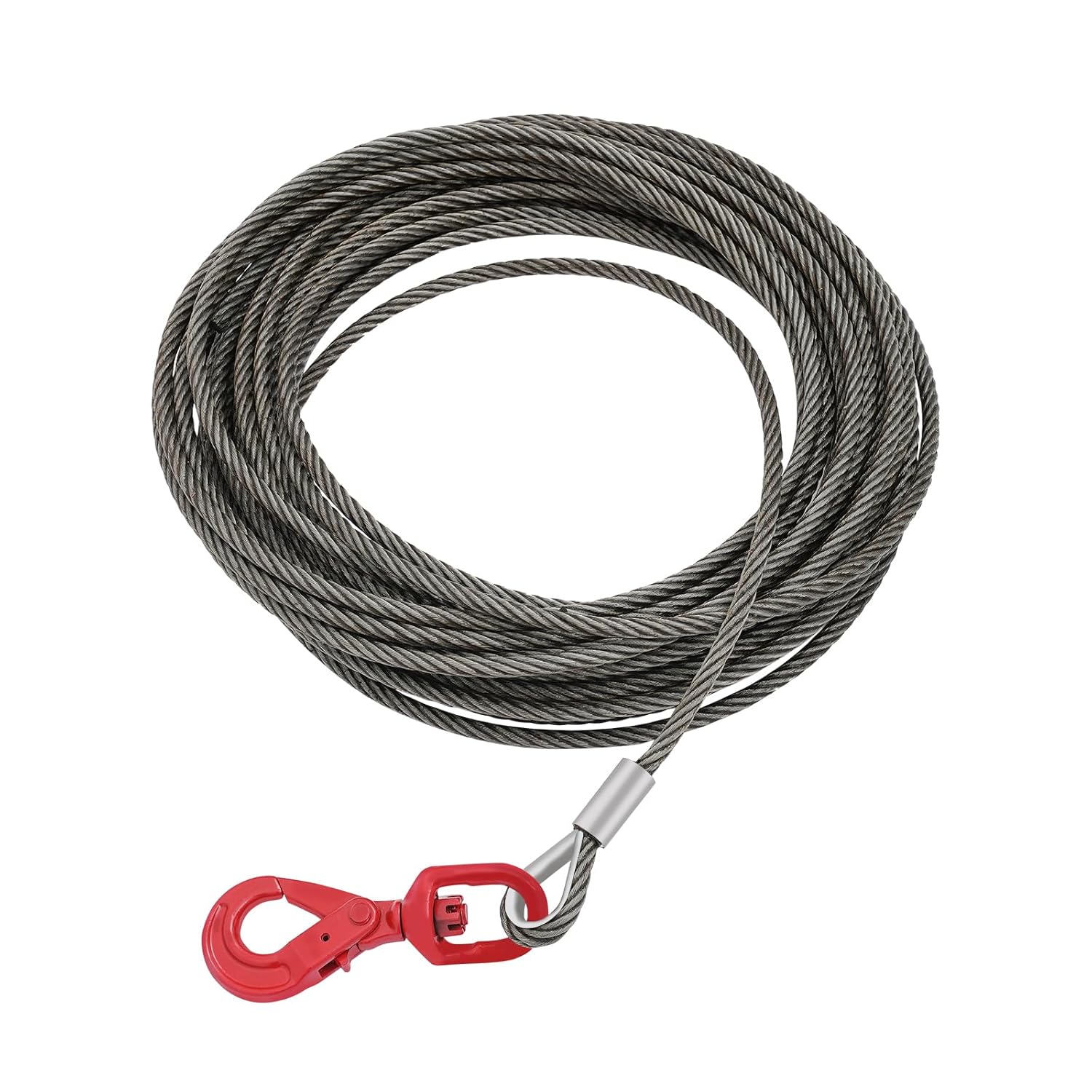 Steel Winch Cable 7/16 Inch x 100 FT, 6x37 Construction Steel Wire Rope with 360° Swivel Hook, 8818 lbs Breaking Strength Heavy Duty Towing Cable for SUV, Truck, Marine, Industrial Lifting (Red)
