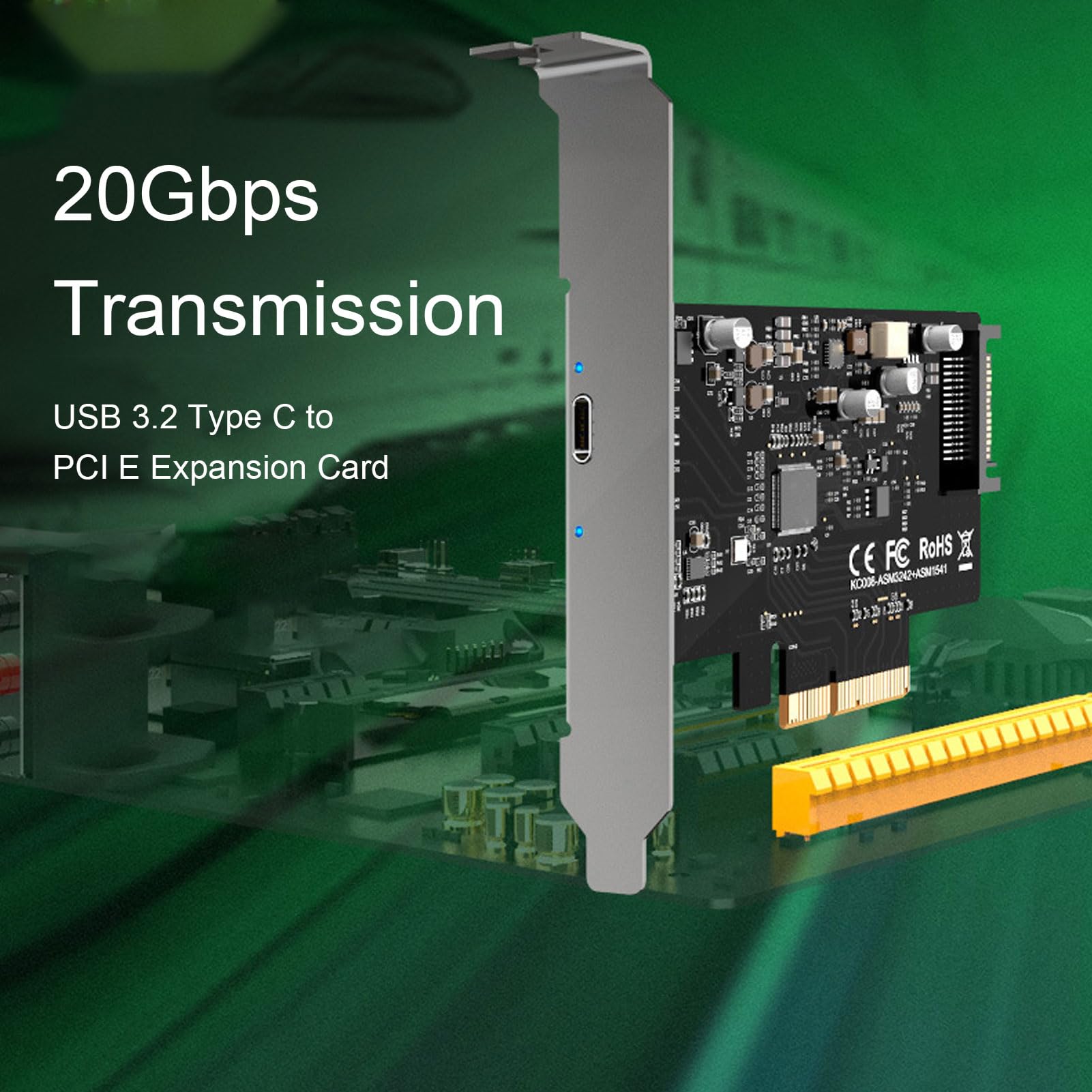 Jiawu Scheda di Espansione PCIe USB 3.2 Tipo C Trasferimento Dati Veloce 20 Gbps per Giochi e Uso Professionale PCB 1 unità