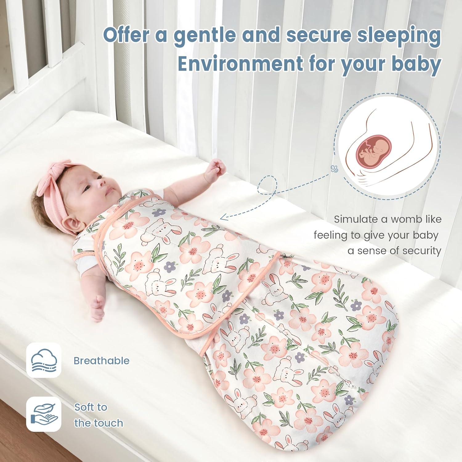 ZIGJOY Baby Swaddle Sleep Sack, 1.0 TOG Sleep Sack Swaddles for Newborns & infant 6-12 Months 100% Cotton Baby Wearable Blanket for Newborn Registry Essentials Green&Rabbit Flower