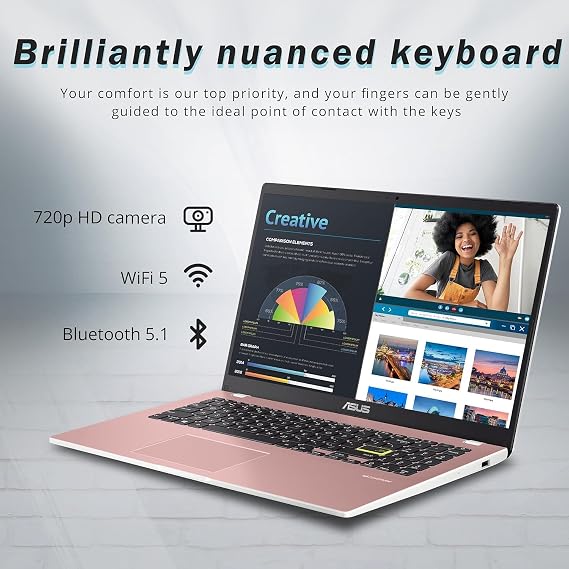 ASUS Vivobook Go 15.6 FHD Laptop, Intel Pentium Silver N6000, 4GB RAM, 640GB SSD Drive, Intel HD Graphics, HD Webcam, Wi-Fi 5, with 1-Year Office 365, Win11, Pink