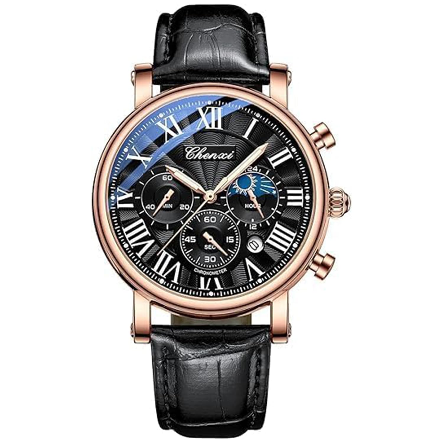 Tiong Herren Holzuhr Analog Quarz mit Braunem Karomuster Hol