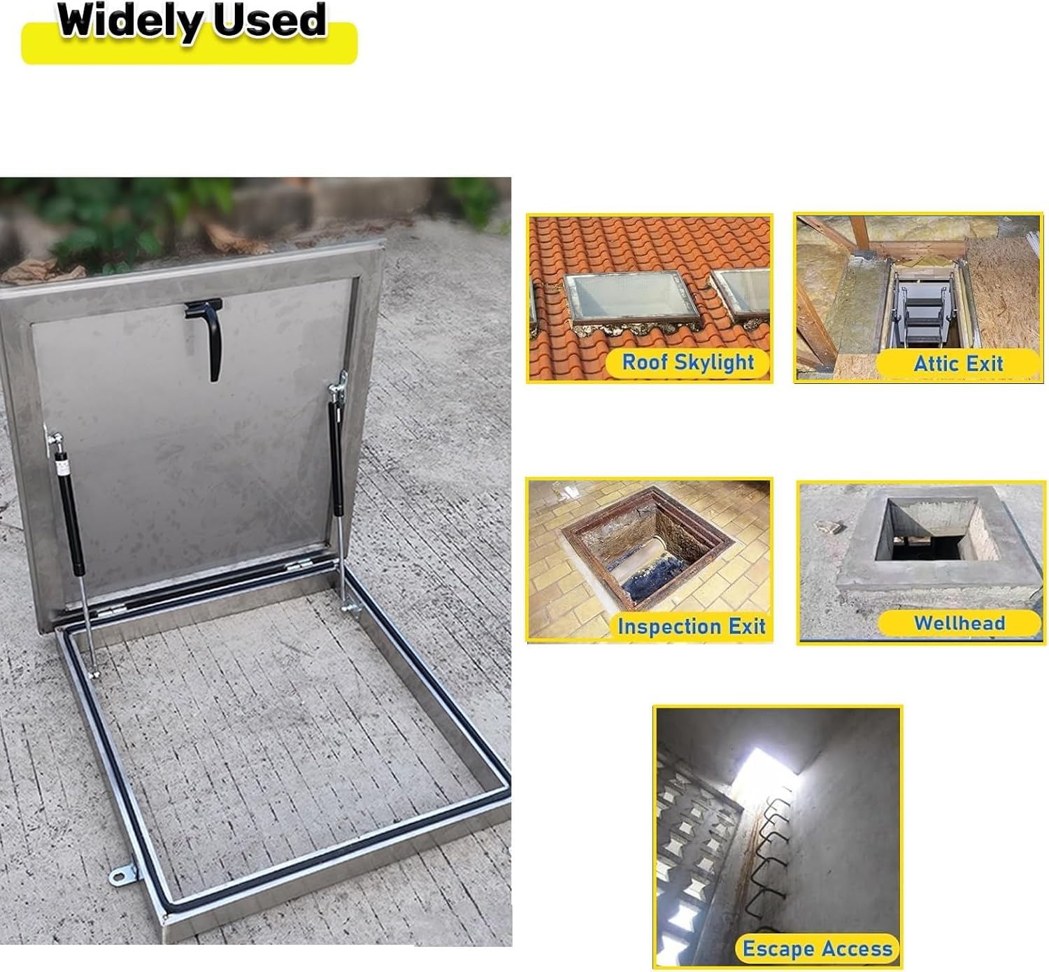 Klapa dostępu do dachu, osłona wyjścia na poddasze z pneumatyczno-hydraulicznymi prętami wsporczymi, pokrywa klapy dachowej ze stali nierdzewnej 304, drzwi wentylacyjne, srebrna