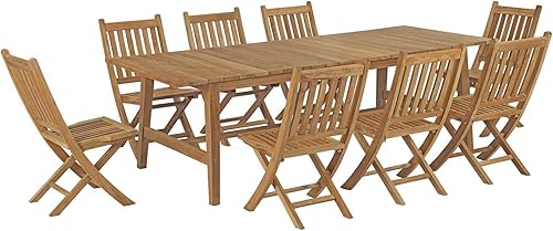 Miniatura 2 de Modway EEI-3313-NAT-SET Marina - Juego de comedor de madera de alta calidad para patio, teca para exteriores, 9 piezas, natural