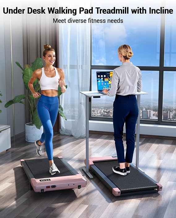 DeerRun Walking Pad Under Desk Treadmill with Incline, Quiet & Space-Saving Design for Home Office, 300 lbs Capacity, 0.6-3.8 MPH, App & Remote Control