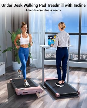 DeerRun Walking Pad Under Desk Treadmill with Incline, Quiet & Space-Saving Design for Home Office, 300 lbs Capacity, 0.6-3.8 MPH, App & Remote Control