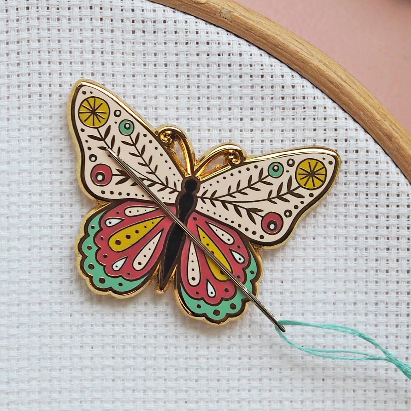 Caterpillar Cross Stitch Needle Minder - Butterfly for Cross Stitch, Sewing, Embroidery and Needlework Accessories, Enamel and Magnetic