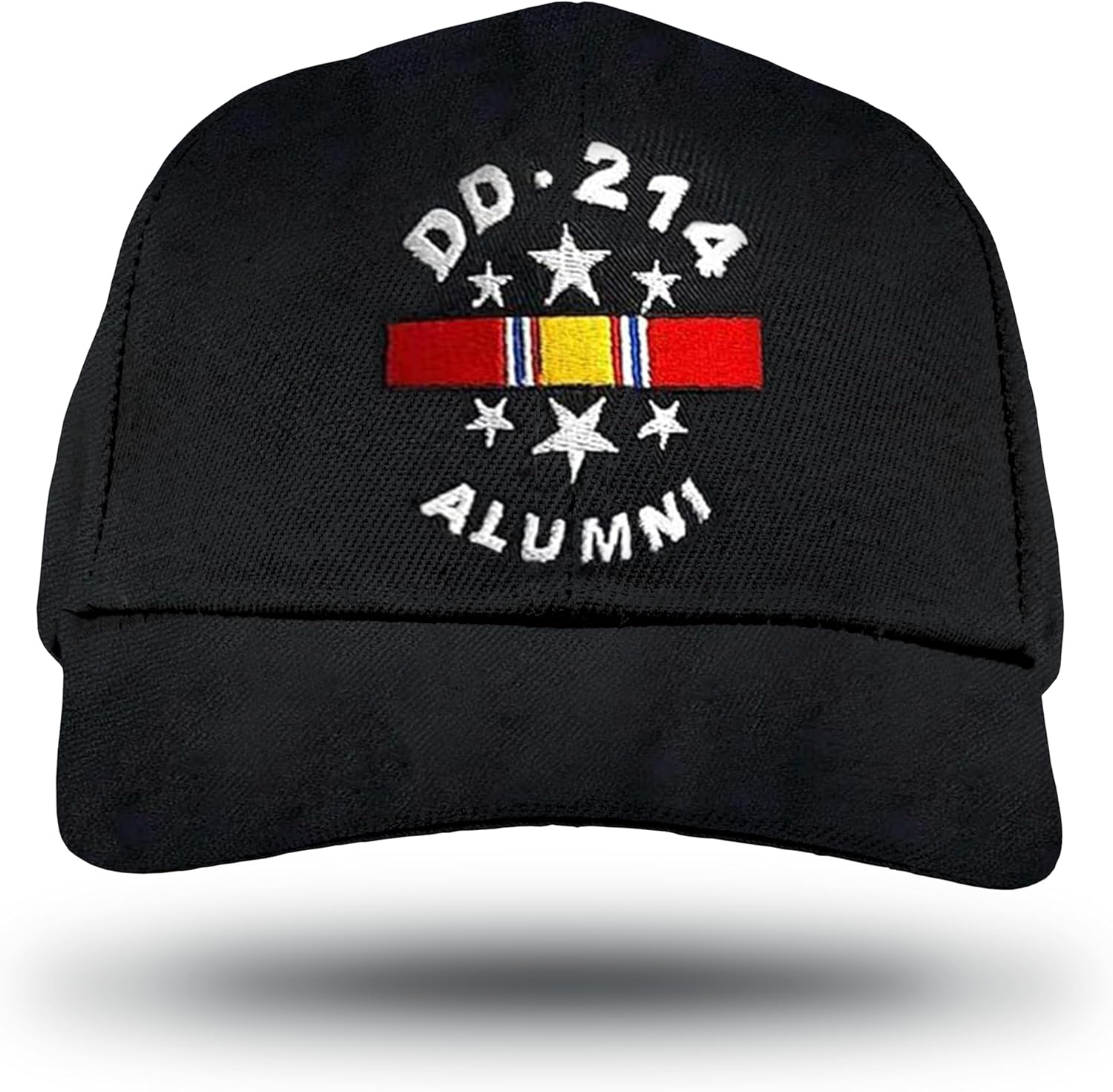 US Veteran Hat with Embroidered DD-214 Alumni and National Service Ribbon | Black