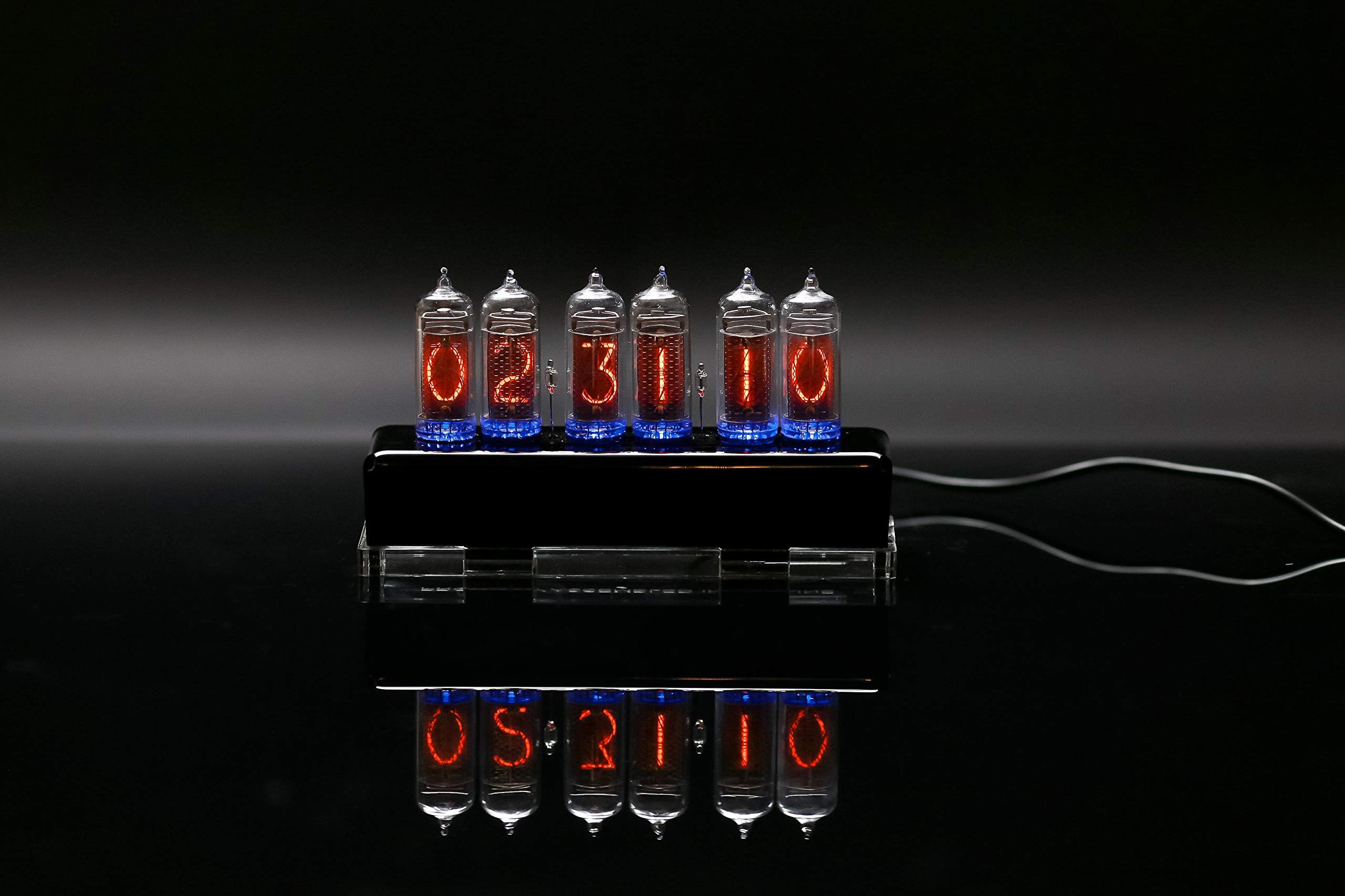 IN-14 Nixie Tube Clock Assembled with Black and Clear Acrylic Enclosure GPS Alarm Adapter 6-Tubes