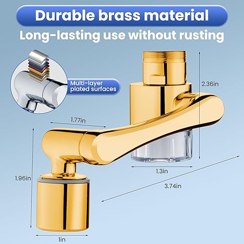 Miniatura 5 de Purificador de grifo de fregadero con filtro de salpicaduras con 8 cartuchos, extensor de grifo giratorio de 1080, brazo mecánico de latón macizo,