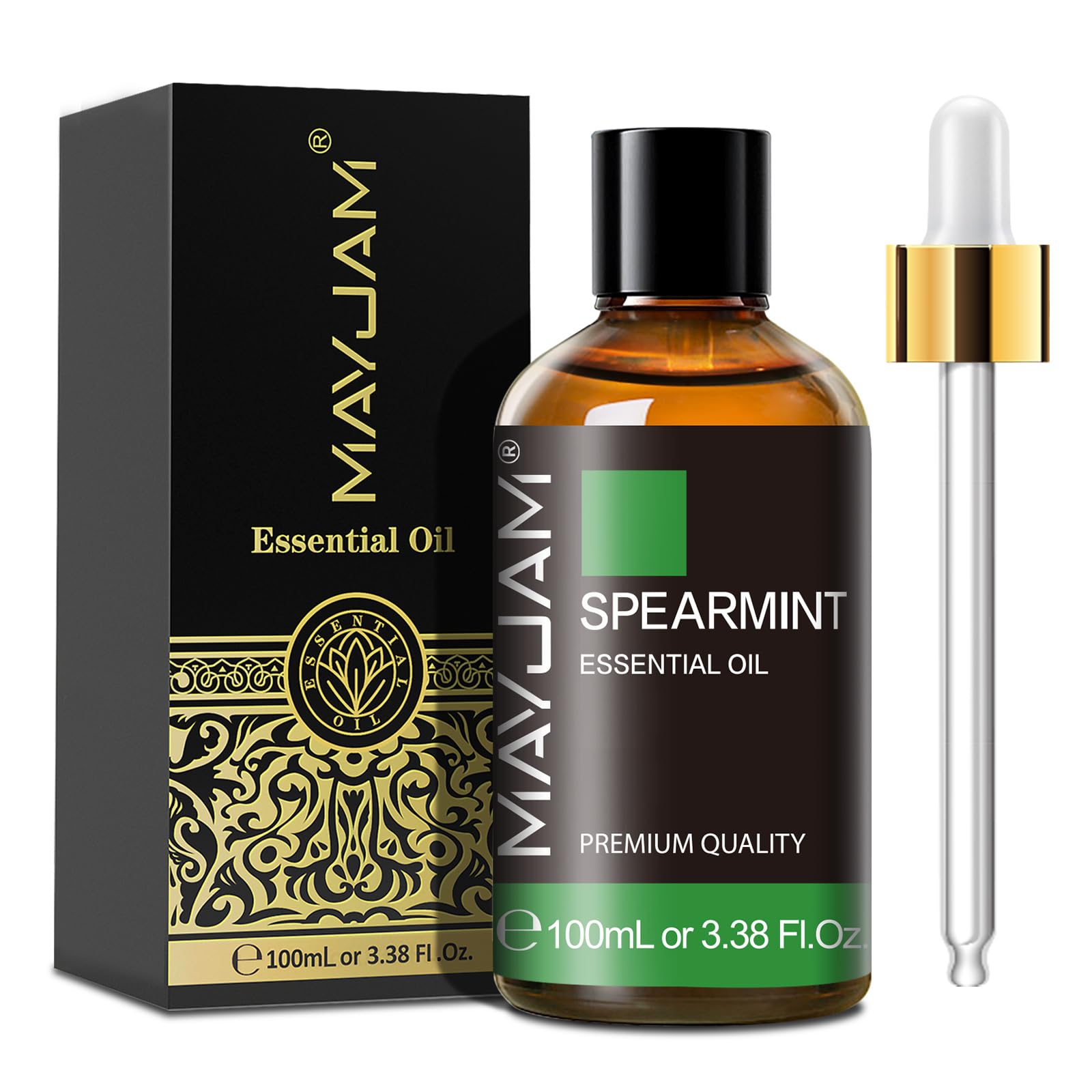 MAYJAM Spearmint Essential Oil, Pure Essential Oils for Diffusers, 3.38FL.OZ/100ML Large Volume Spearmint Oil with Premium Glass Dropper