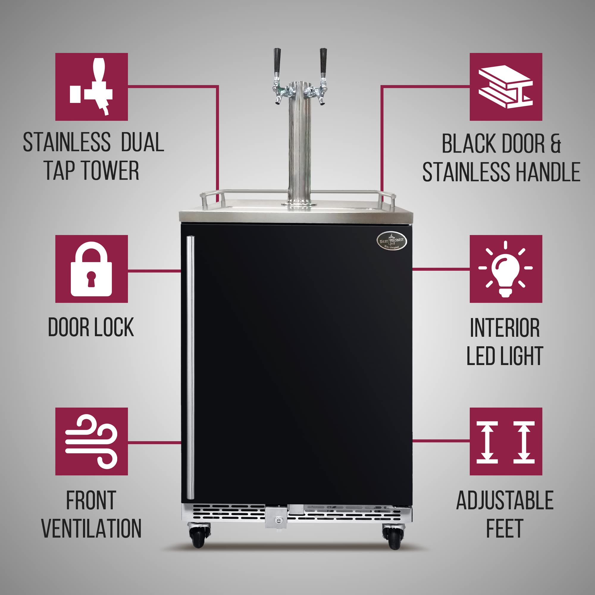 Beer Meister - Beer Kegerator Premium Series, Draft Beer Dispenser For Home Bar, Beer, Wine, & Bar Soda Dispenser System, Dual Tower W/Black Stainless Door, 24.88 X 23.88 X 39.25 Inches on Fridge.com - View 5