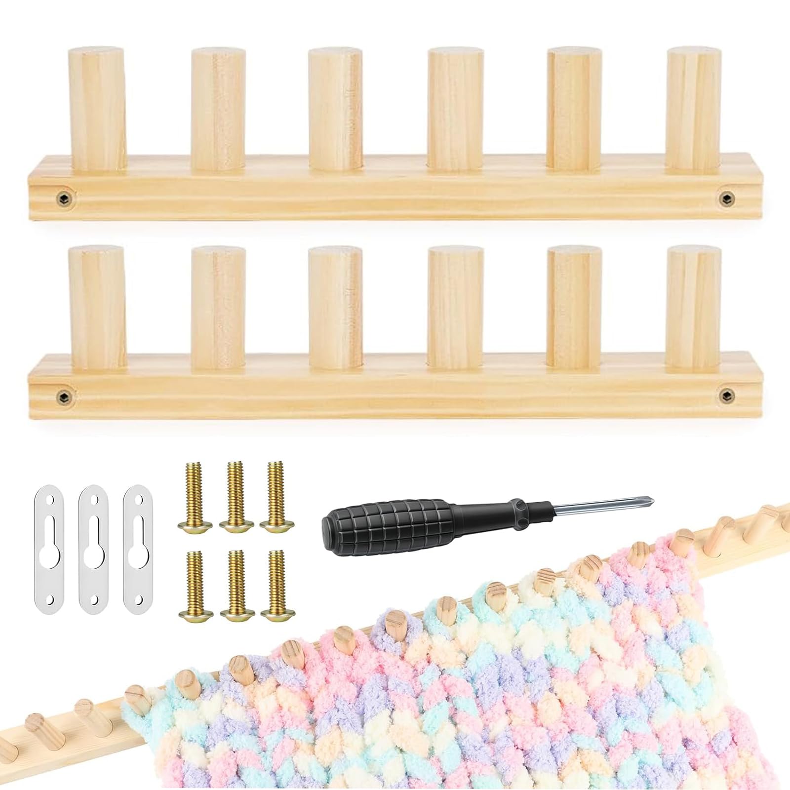 MXGHIR Chunky Blanket Knitting Loom Kit, 2 PCS Wooden Knitting Looms Set with Screwdriver & Assembly Weaving Tools, DIY Crochet Blanket Kit for Beginners Craft Enthusiasts (66cm/25.98in)