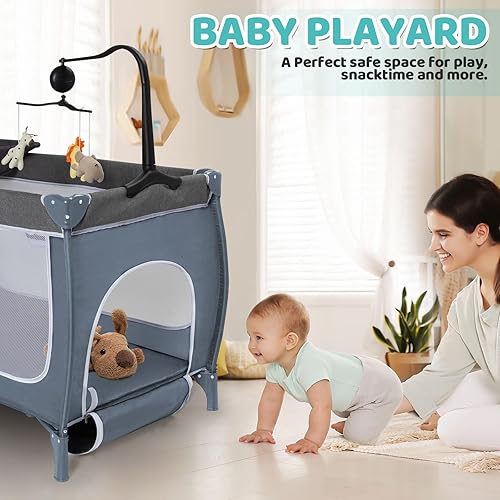 Miniatura 6 de SIMPLGIRL Moisés de noche para bebé, paquete 4 en 1 n P-Lay - Cuna de bebé con mosquitera, T-oys y Music B-ox, colchón, patio plegable para recién