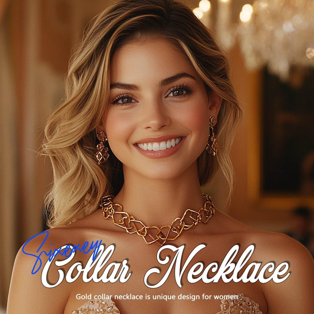 Sixexey Gold Collar Necklace Earrings Set Chunky Necklace Set African Festival Costume Neck Jewelry for Women - Image 7