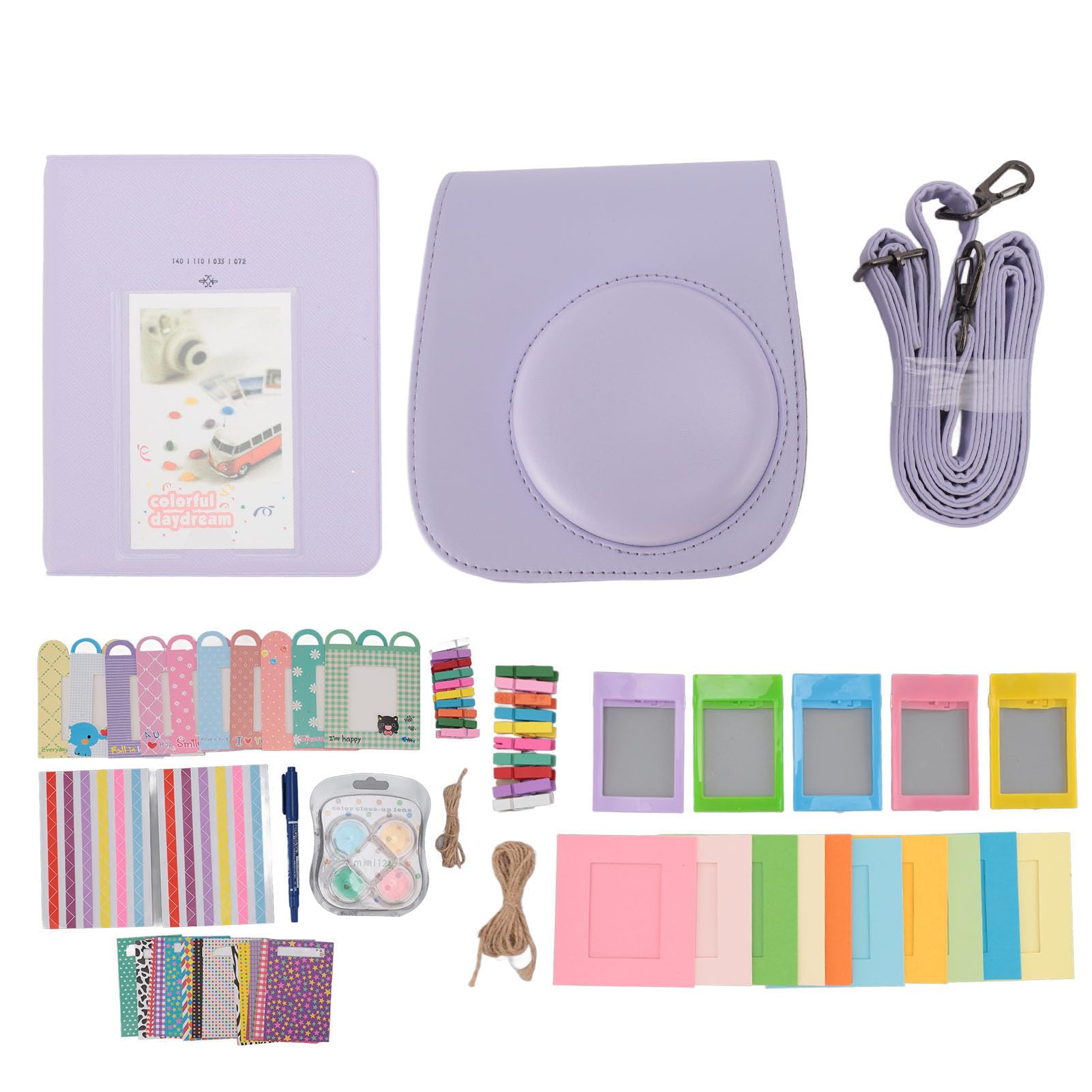 Custodia protettiva per fotocamera istantanea, borsa per fotocamera in pelle PU con cornici per foto, album, tracolla, specchio per selfie, filtri, adesivi, borsa per fotocamera (Mint Green