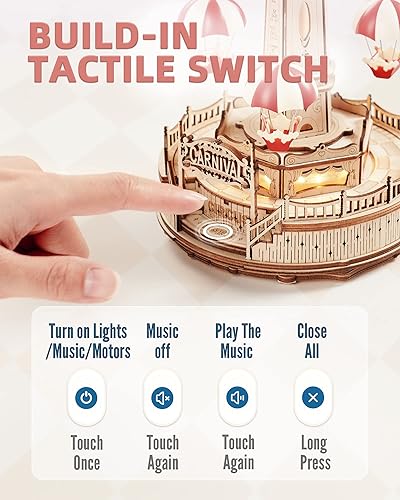 Miniatura 4 de ROKR Rompecabezas de madera 3D para adultos, kits de caja de música de madera LED, kits de modelos de madera para construir, rompecabezas 3D para