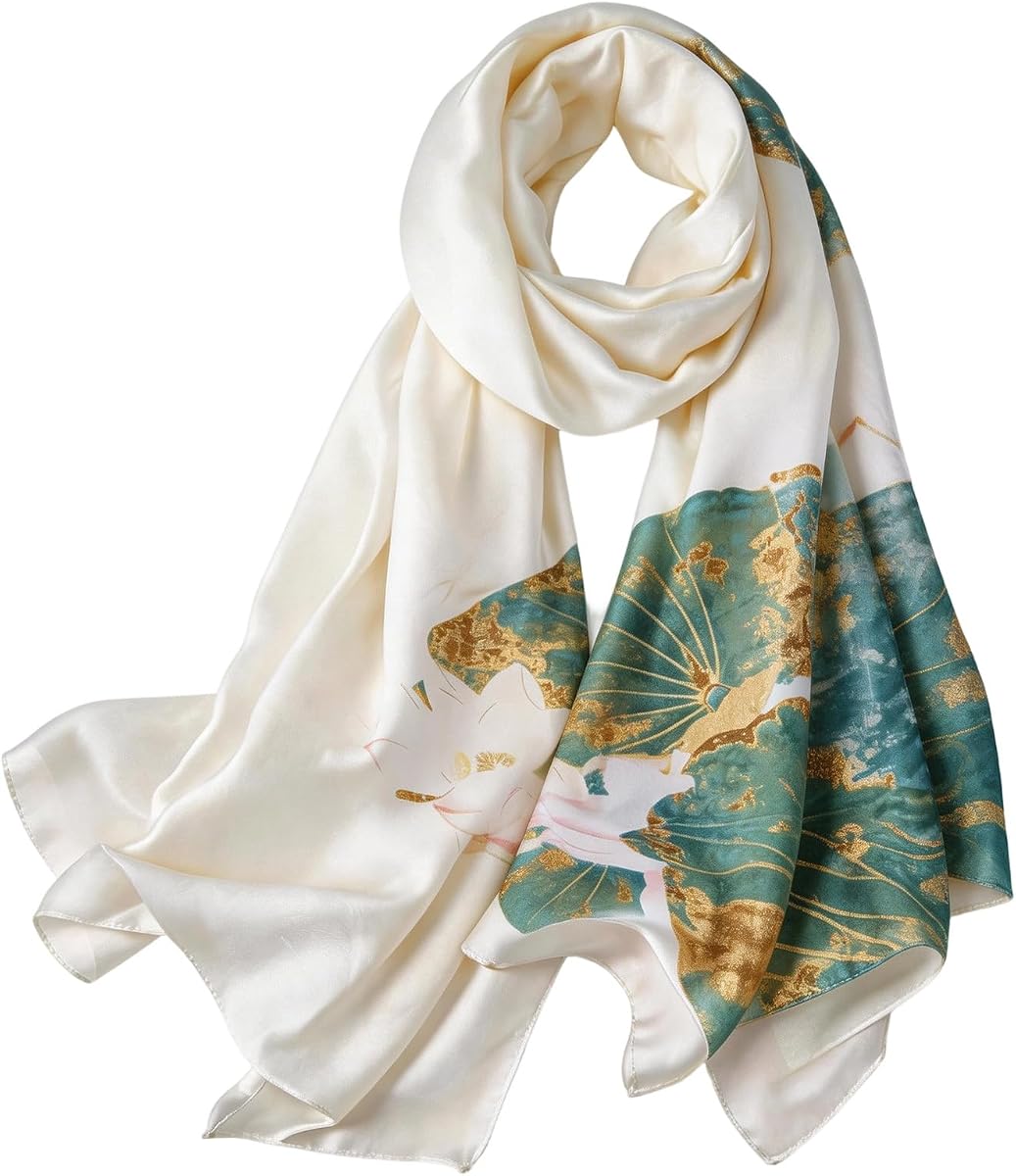 Large Silk Shawl Scarf for Women-Lightweight Satin Long Wrap Silky Fashion Neck Scarf Hijab Sun Cover Shawl