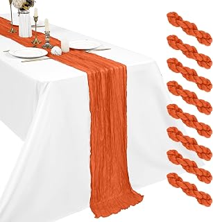8 Pack Orange Fall Cheesecloth Table Runners, 17 x 108 Inches Wedding Decor