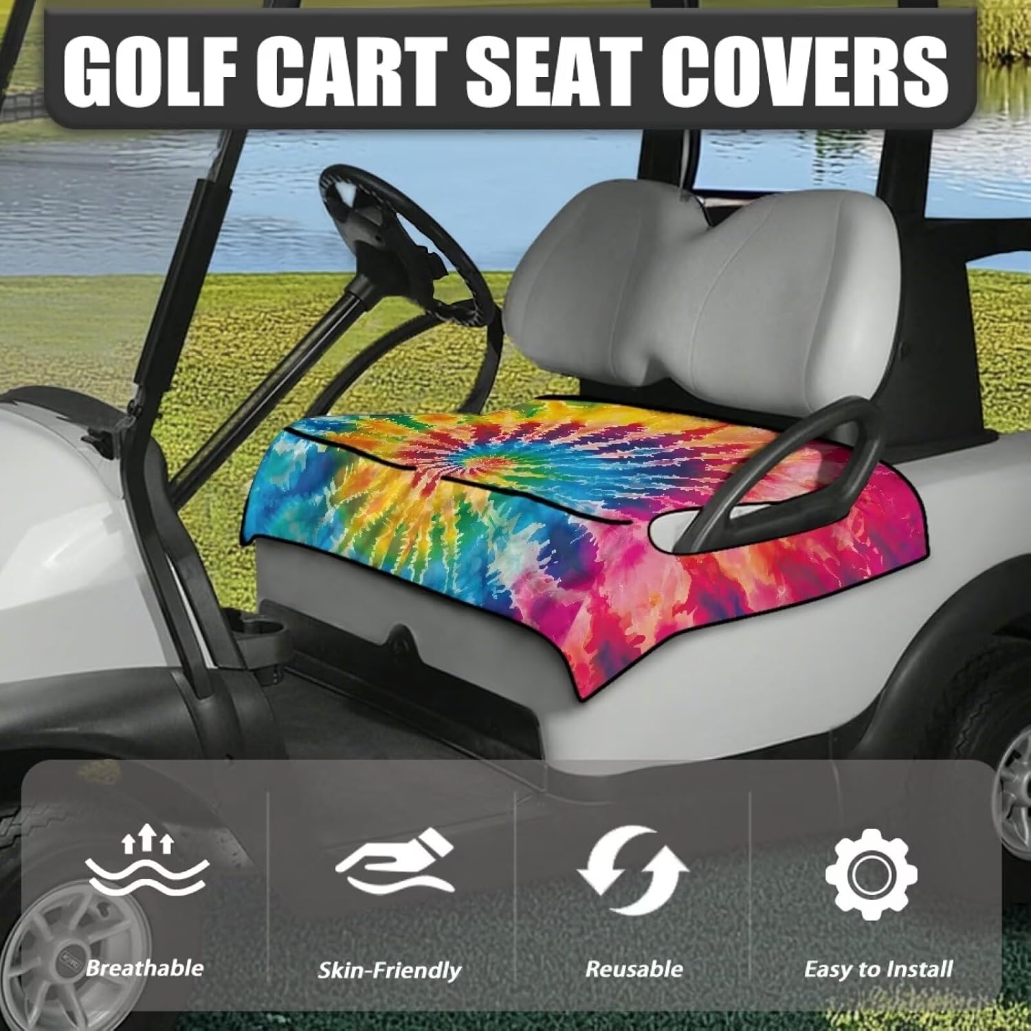 Golf Cart Seat Covers with 4 Front Pockets Sun-Proof Golf Cart Accessories,Anti-Dust Golf Cart Seat Protector,Machine Washable,Non-Slip Golf Cart Seat Blanket