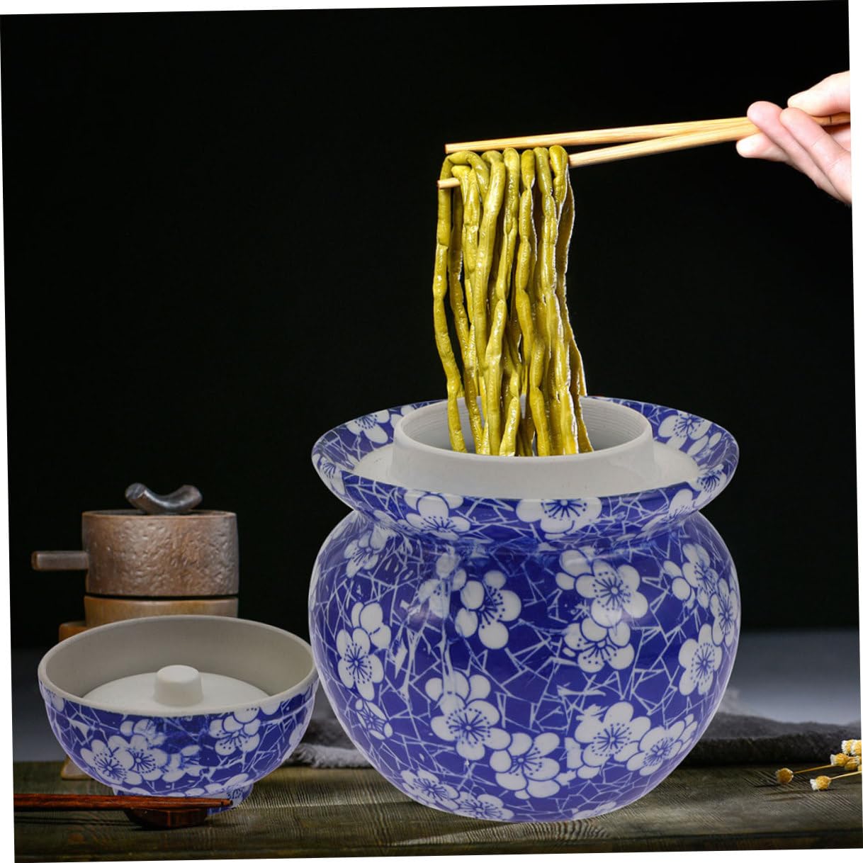 Hemobllo Barattolo senza Sbavature Doppio Coperchio per Sottaceti in Ceramica per Conservazione Alimentare Superficie Liscia Vaso da Cucina