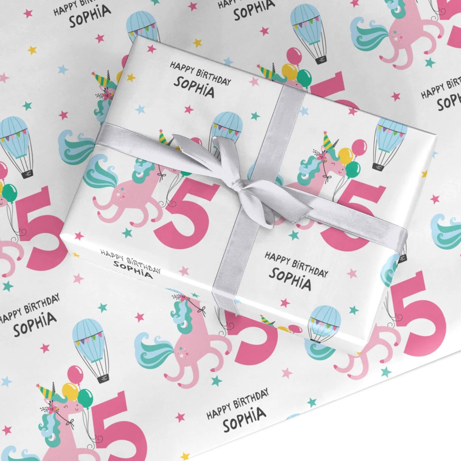 Personalised Unicorn Birthday Wrapping Paper – Gift Wrap with Custom Name & Age Unicorn Design – For Girls, Kids Parties – by Dyefor - Large Roll (50cm x 3.6m)