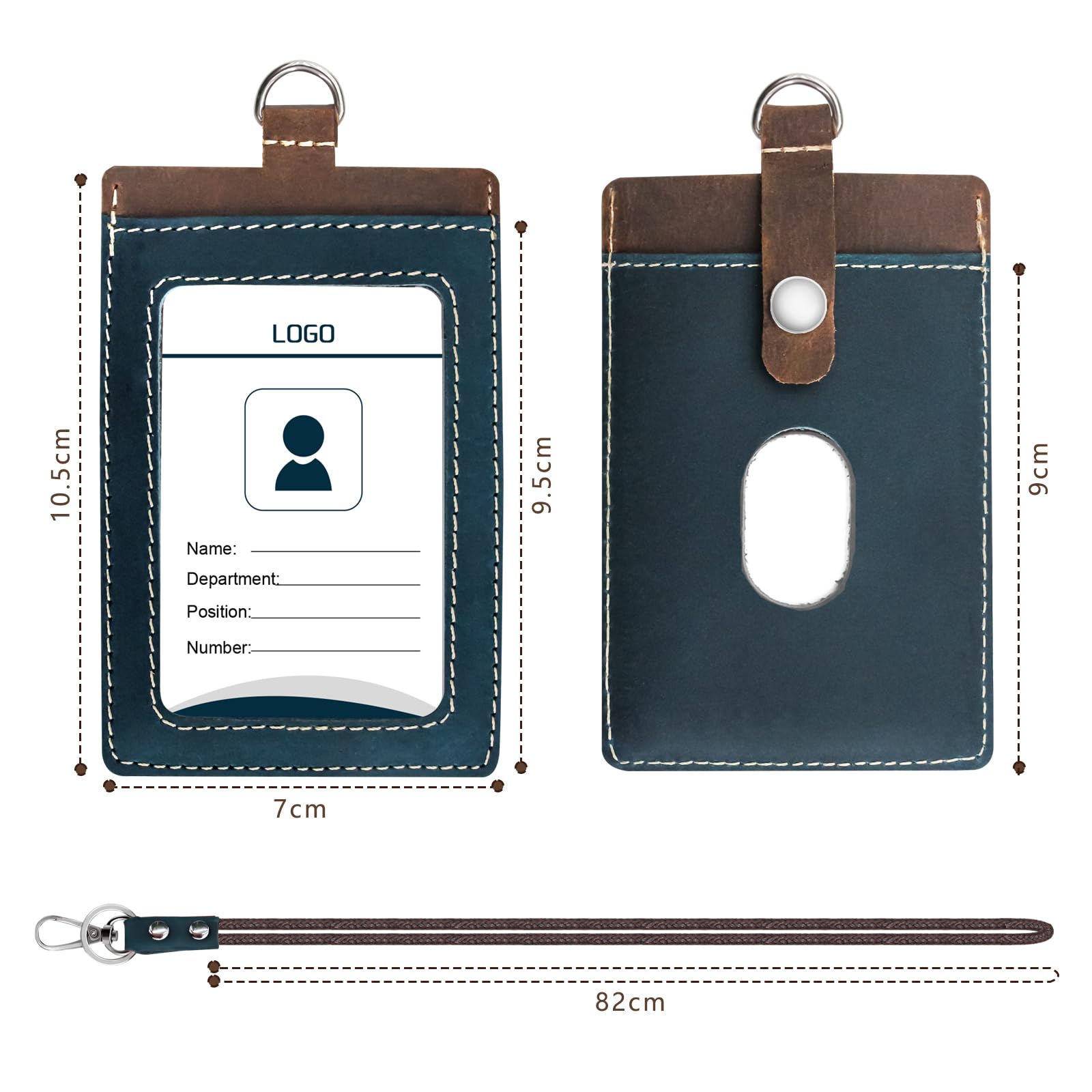 Boshiho Cowhide Leather ID Card Holder with Lanyard - Image 2