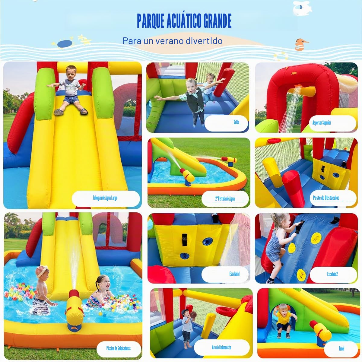 Ballsea Castillo hinchable con soplador, material premium, certificado de seguridad, uso en interiores y exteriores, ideal para cumpleaños infantiles y fiestas familiares