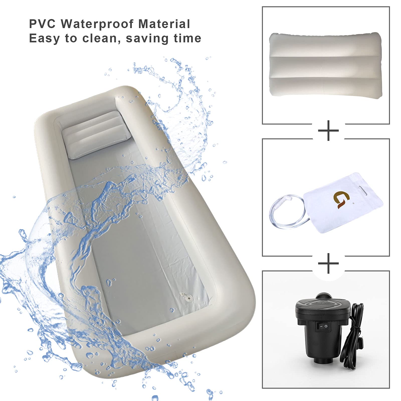 Medical Inflatable Bathtub Shower Bath Basin Kit, PVC Portable Bathtub with Electric Air Pump, Water Bag,Air Pillow for Elderly, Disabled, Bedridden Patients, Seniors, Handicapped, Pregnant