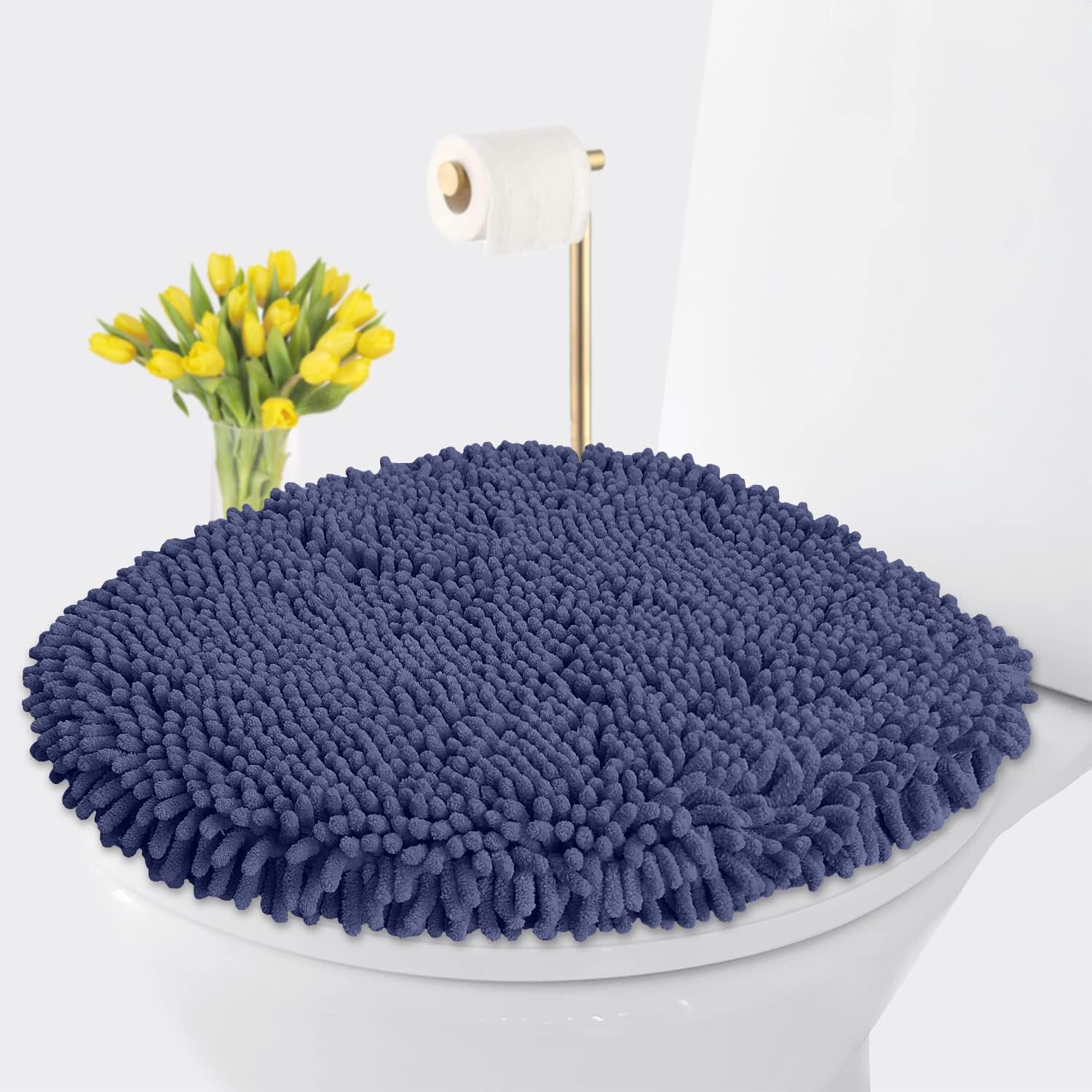 LuxUrux Toilet Lid Cover, ExtraSoft Plush Seat Cloud Washable Shaggy Microfiber