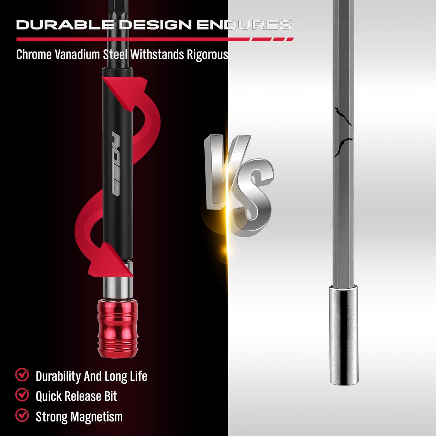 5-Piece 2", 4", 6", 12", 17" Extra Long Magnetic Screwdriver Bit Holders, 1/4 Inch Hex Shank Quick Release Extension Adapter, Durable CR-V Steel, Universal Fit for Impact Driver Bits