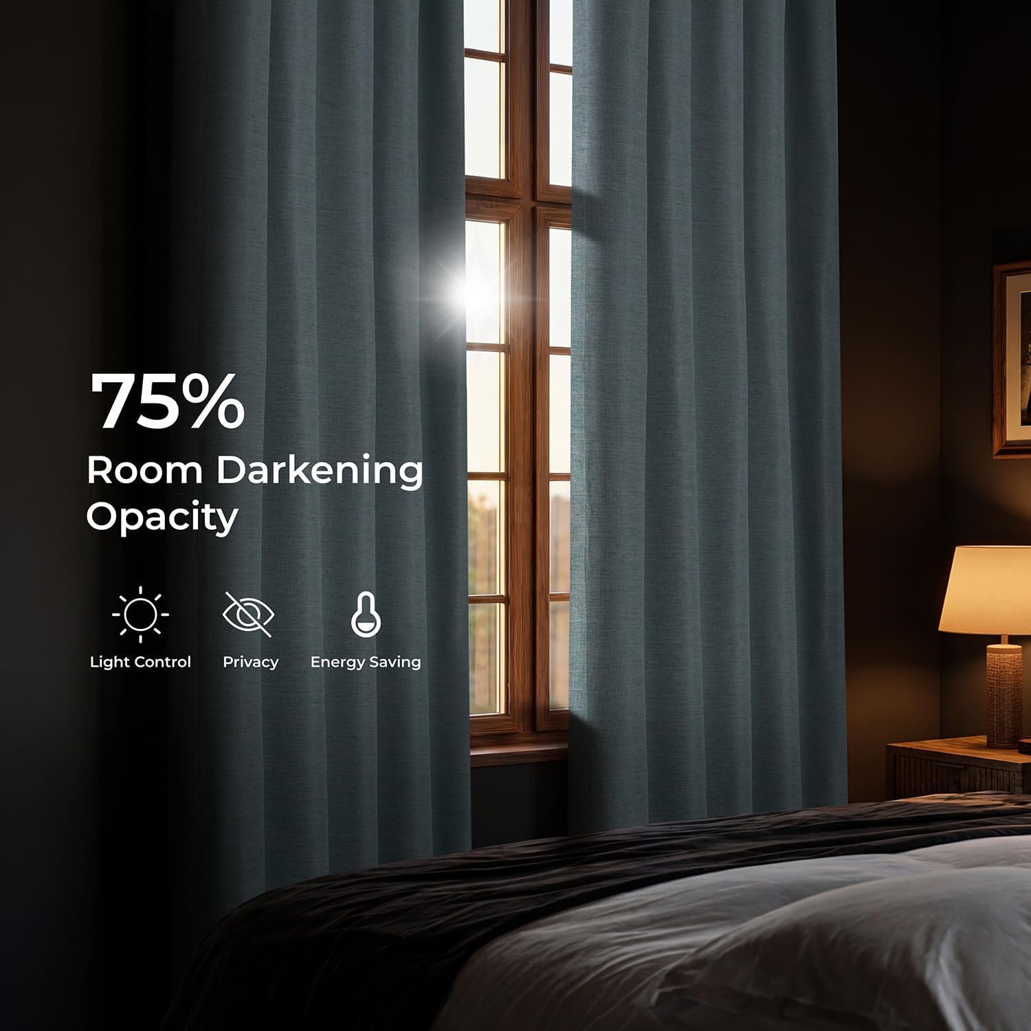 HPD Half Price Drapes Bellino Textured Faux Linen Room Darkening Curtains 108 Inches Long (1 Panel), Curtains for Bedroom & Living Room, 50W x 108L, Gulf Blue image 3