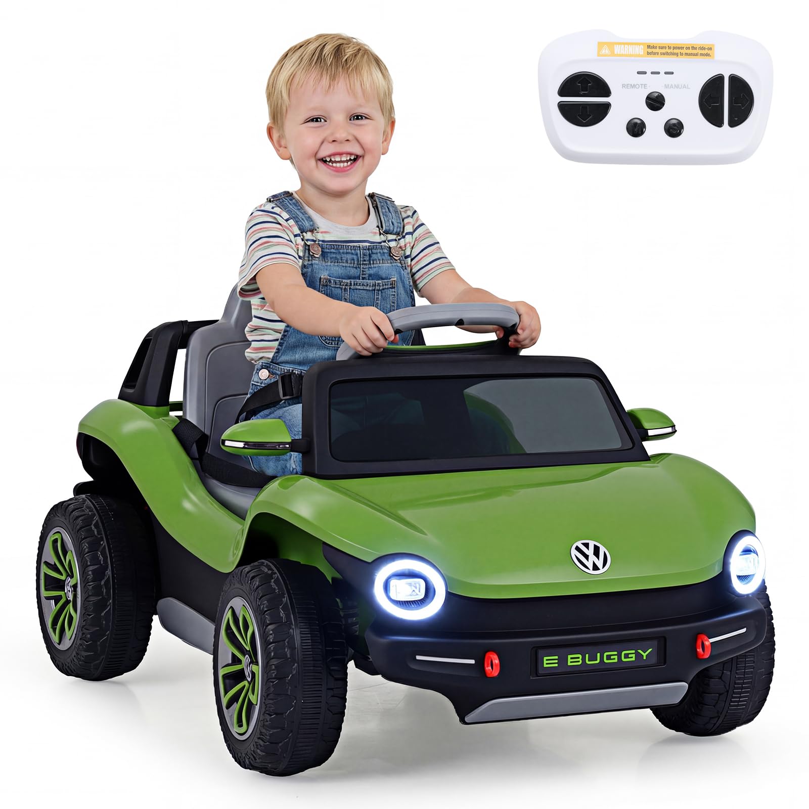 COSTWAY Volkswagen 12V Macchina Elettrica per Bambini con Telecomando, Velocità Regolabile, Auto Cavalcabile con Musica Vano Portaoggetti e Ruote Ammortizzanti, per Bambini 3+ Anni (Verde)