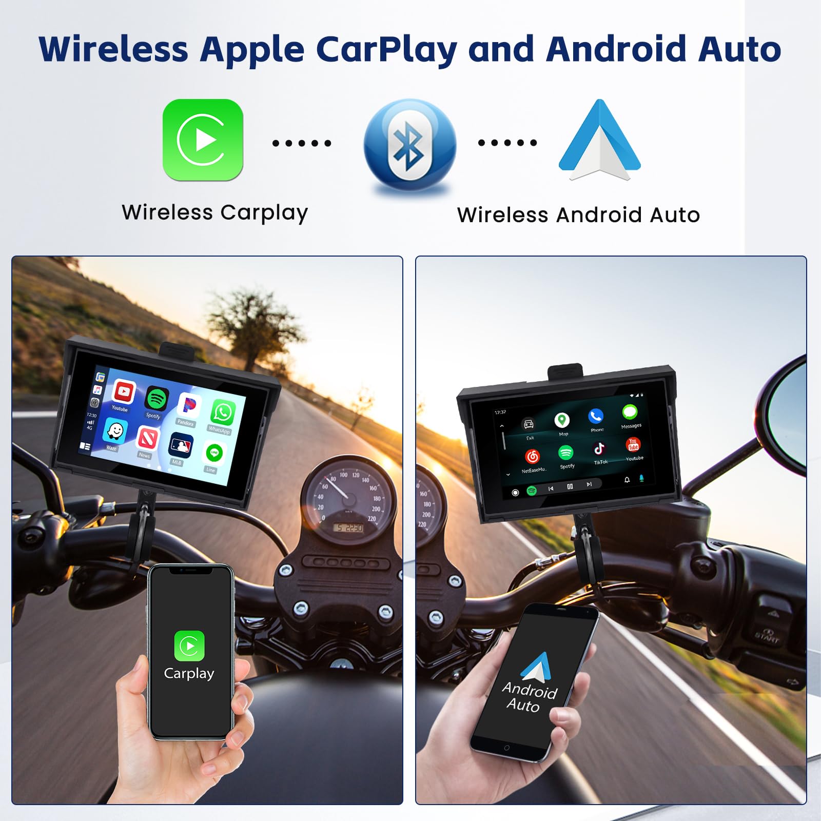 Rimoody Carplay Draadloze Motorfiets Display Android Auto, 5 Inch Touchscreen Carplay Draagbare Autoradio voor Motorfiets, CarPlay Scherm voor Motorfiets met Bluetooth/Navigatie/IP68 Waterdicht