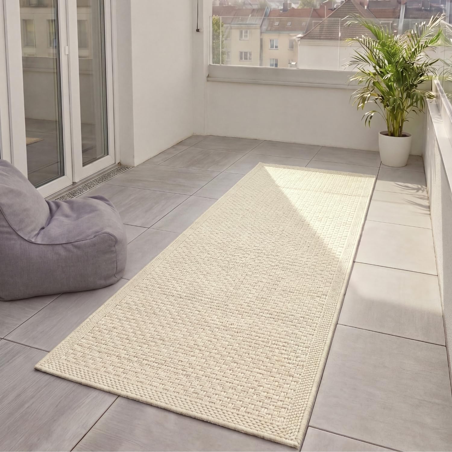 benuta Basic In- & Outdoor Teppich Wohnzimmer Iowa - Creme 80x250 cm - Boho Jute-Look wetterfest für Balkon, Terrasse - Schlafzimmer, Küchenteppich & Wohnzimmerteppich - Strapazierfähig & Robust