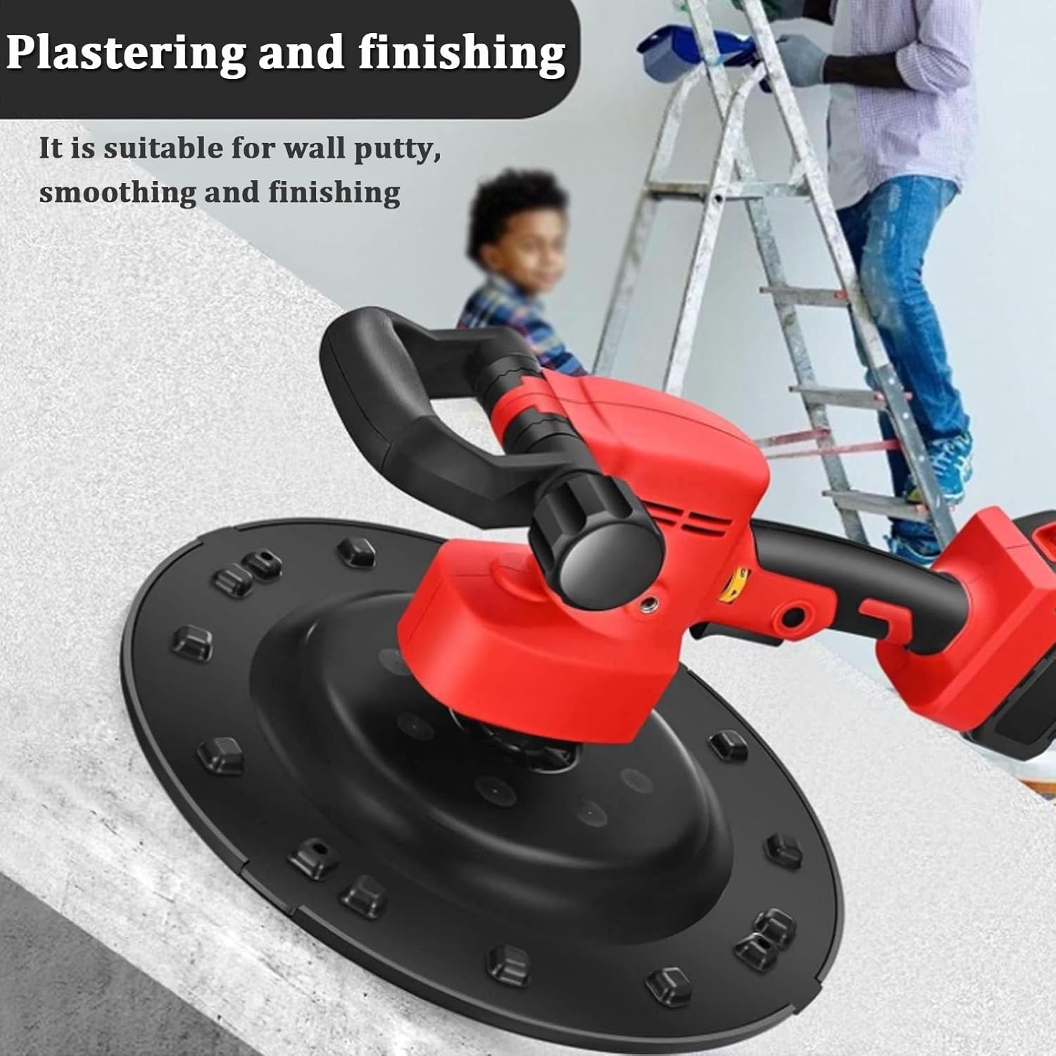 Wall Plastering Machine，Concrete Mixer Trowel with 6 Adjustable Speeds, 80-200RPM Electric Polishing Machine for Wall Smoothing, Lithium Battery Charging, Ideal for Plaster, Mortar, and Ceme
