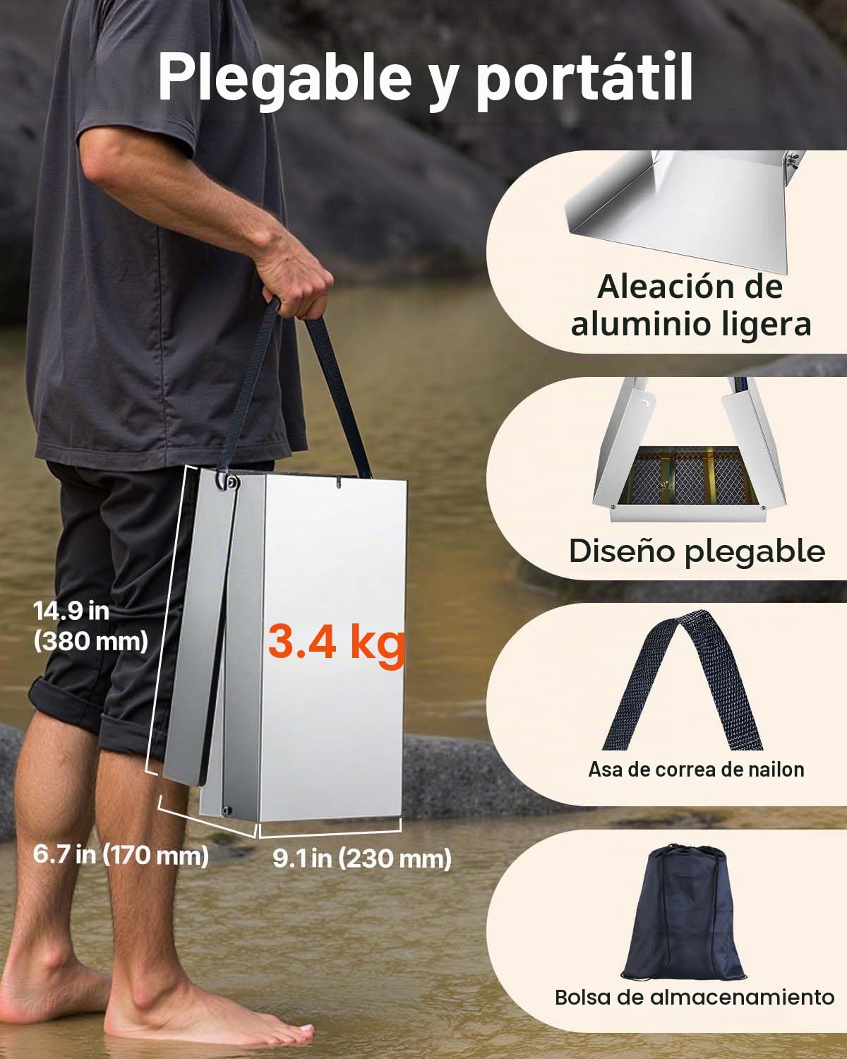Caja de esclusa Plegable de aleación de Aluminio VEVOR, Cajas de esclusa compactas de 50" para Oro, Equipos de esclusa de Oro Ligeros, Cajas portátiles con Musgo de minero, río, Arroyo, batea